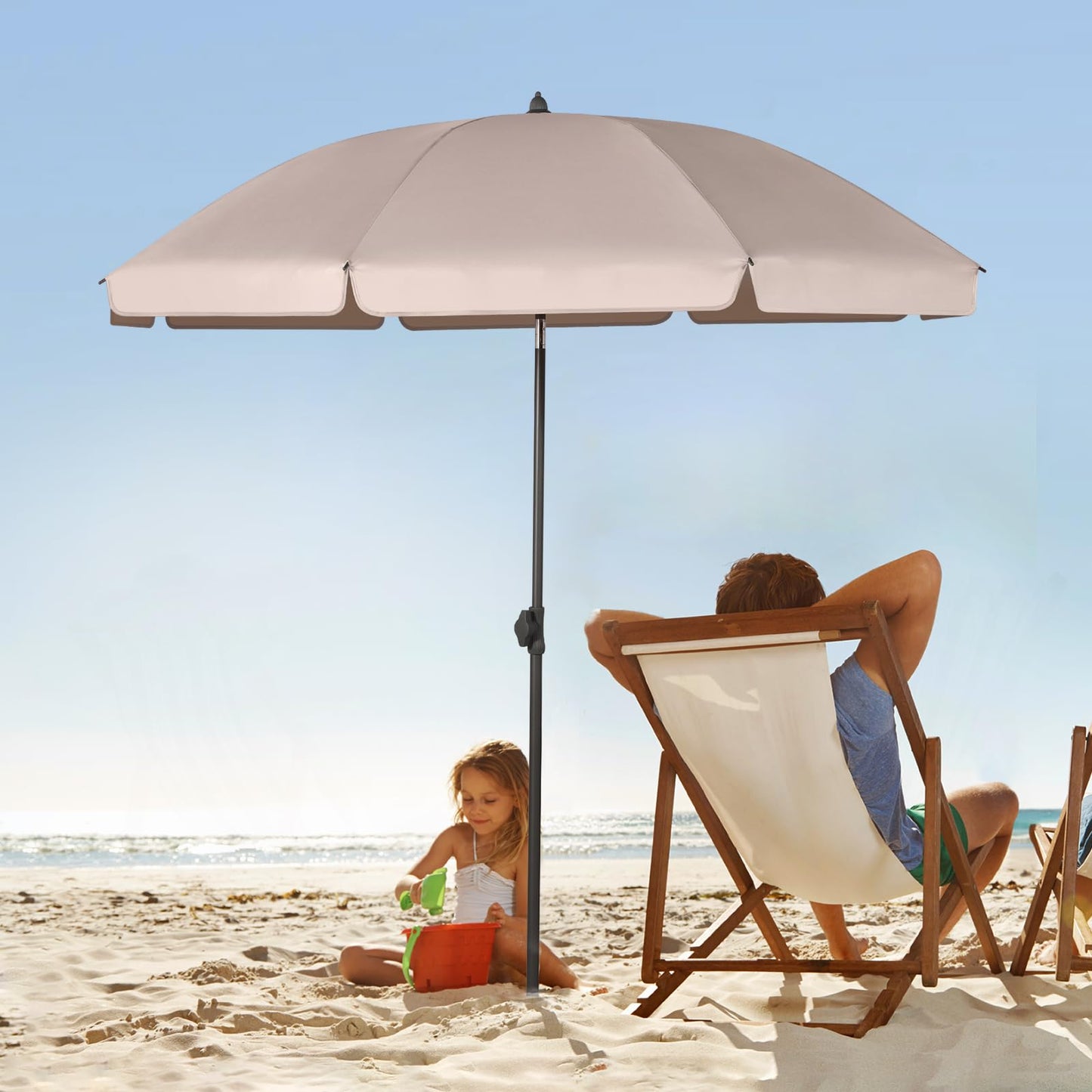 Sekey 180 cm Sonnenschirm Balkon mit Bodenhülse & Schutzhülle, Neigungs und Höhenverstellung, Sonnenschirm Strand für Balkon, Garten & Terrasse, Runder Sonnenschutz UPF 50+