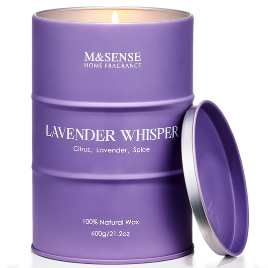 M&SENSE Lavendel Duftkerze im Glas zu Haus 600g 130 Stunden lang brennend Aromatherapie Kerze für Entspannung Geschenke für Mama Lehrer Freunde Weihnachtensgeschenk