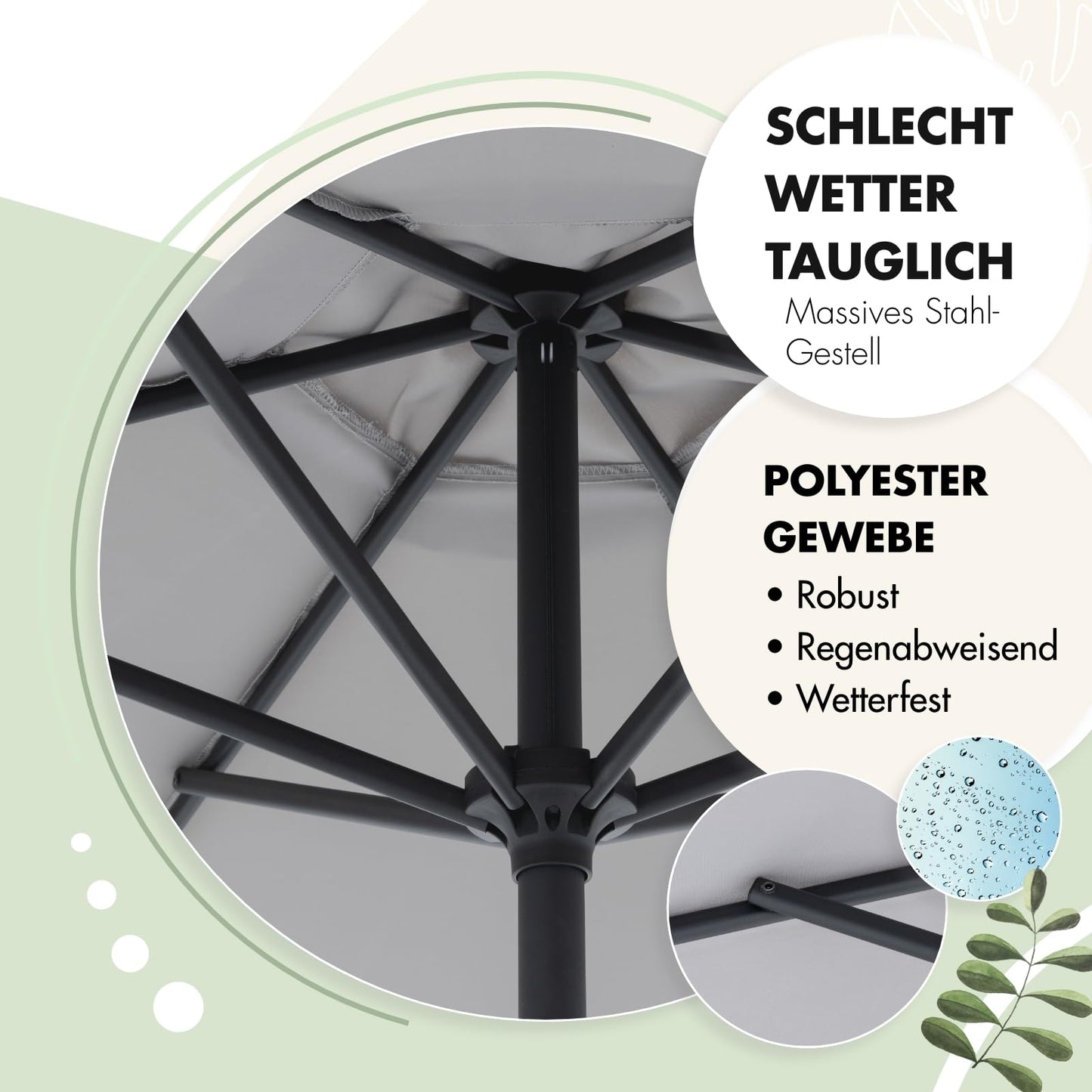Doppler Sonnenschirm für den Garten Jack 250cm in Natur - Runder Sonnenschirm für Balkon & Terrasse - Schirm knickbar - Balkonsonnenschirm - Kurbelschirm - Gartenschirm mit Kurbelfunktion