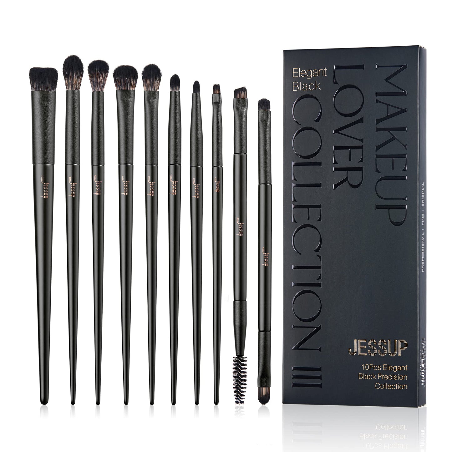 Jessup Pinselset Makeup Augen Make up Pinsel 10 Stück Augen Makeup Pinsel Set Augenpinsel Lidschattenpinsel Lidschatten Blender Eyeliner Augenbrauen Pinsel elegante Kollektion schwarz T337