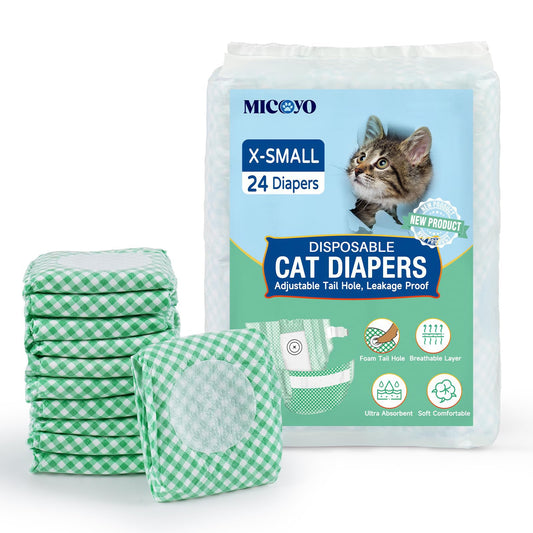 MICOOYO Hundewindeln für Hündinnen, Super Saugfähige Katzen Windeln mit Verstellbaren Schaumstofflöchern, Einweg-Katzen-Windelhosen für läufige Hündinnen(XS, 24Stück)