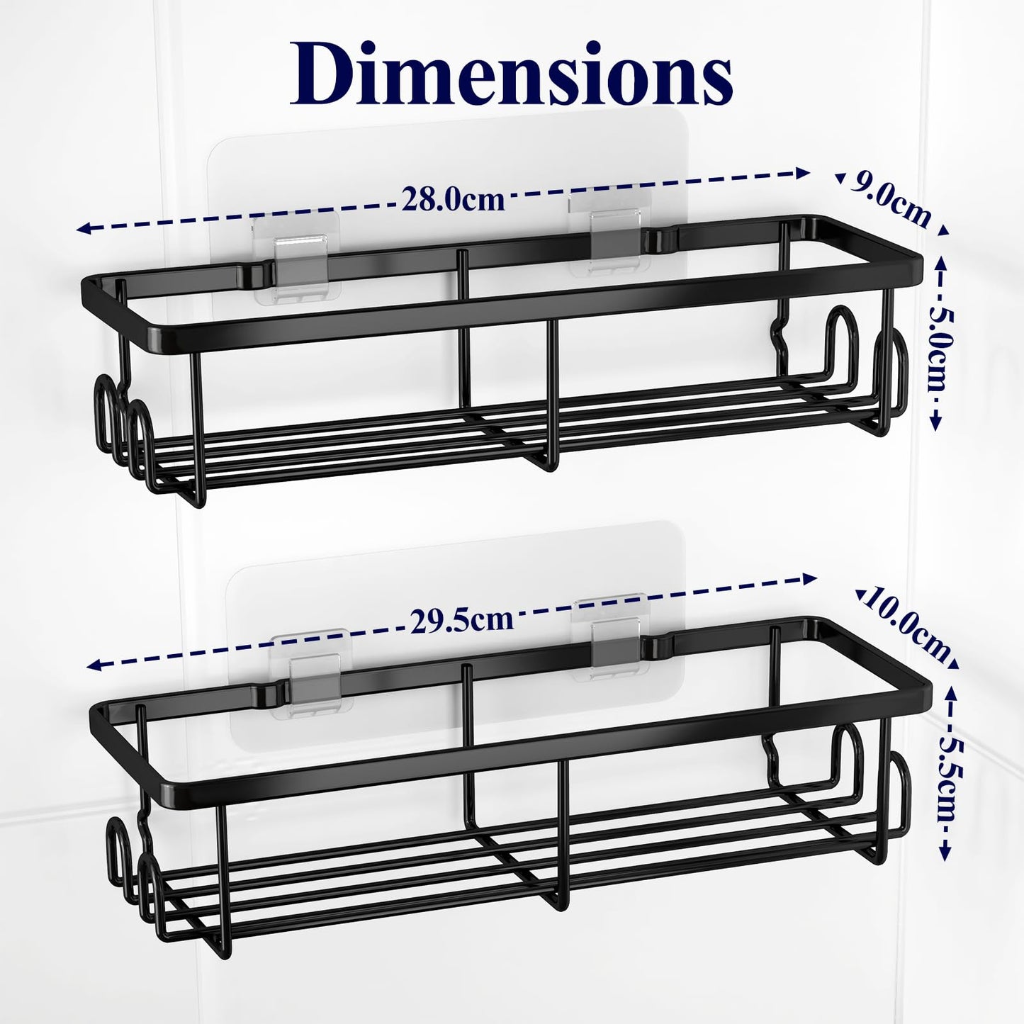 Kitsure Duschablage ohne Bohren - 2 Stück rostfreie Badezimmer Organizer, schnell trocknende Badregal, mit großer Kapazität, langlebige Shampoo Halterung für Dusche aus Edelstahl, Large, Schwarz