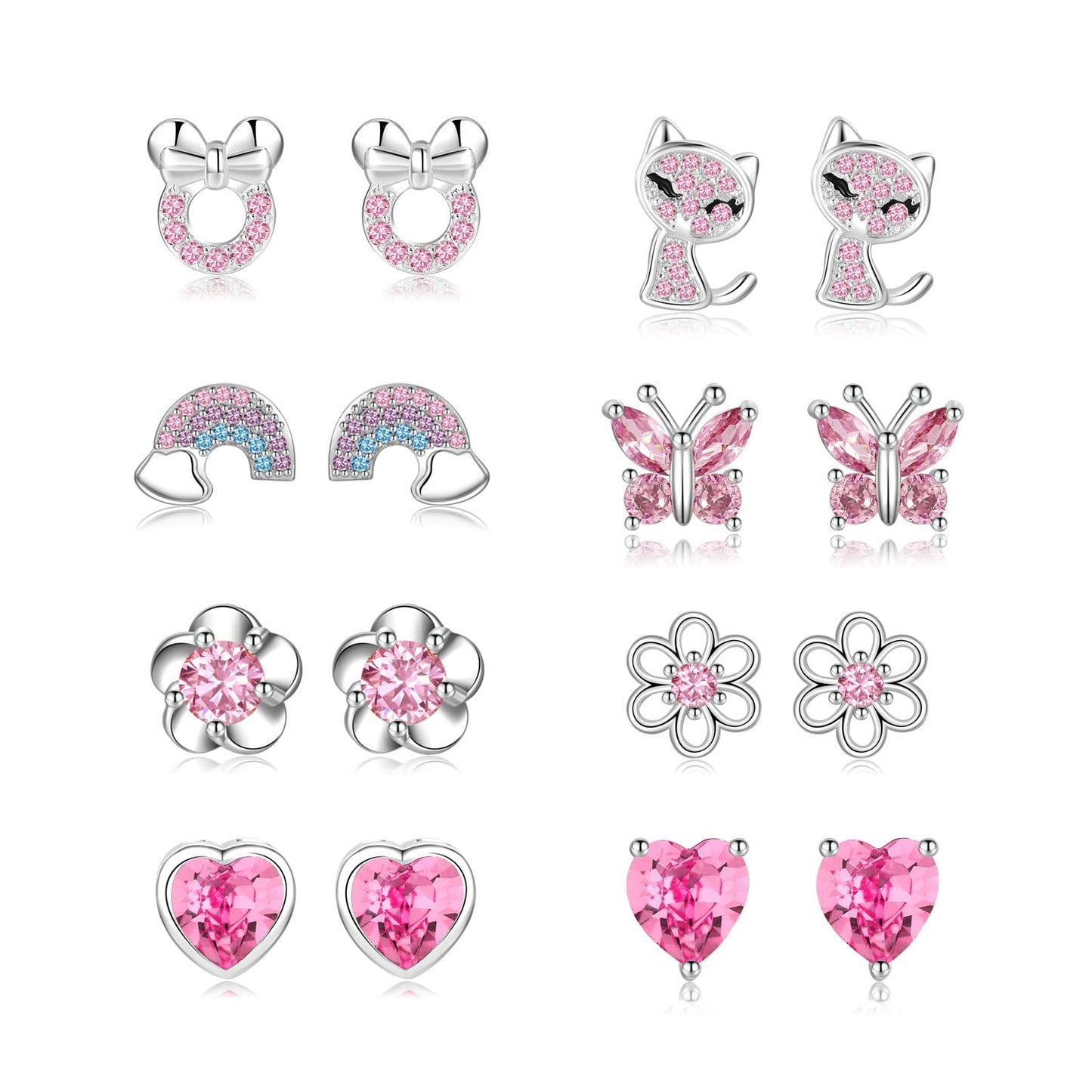 EXGOX 8Paare Hypoallergen Ohrstecker Silber925 Damen Mädchen Tiny Ohrstecker Silber AAAAA Zirkonia SterlingSilber Ohrringe Set Schmetterling Silber Ohrringe Mädchen