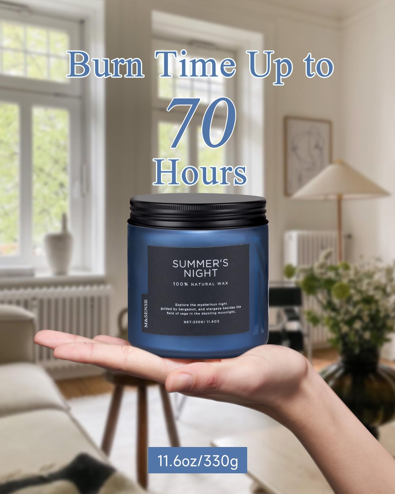 M&SENSE Sommernacht Duftkerze im Glas, Natürliche Sojakerze mit zwei Dochte, 330g große Patchouli Kerzen bis zu 70 Std. Brenndauer, Kerzengeschenke für Frauen, Männer