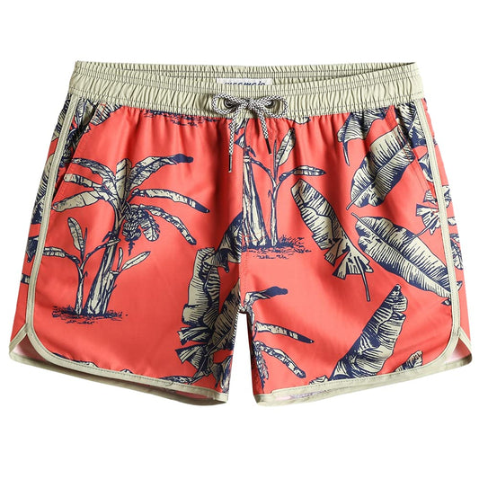 MaaMgic Herren Badeshorts Vintage Retro Boardshorts Schnelltrocknend mit Mesh-Futter und Verstellbarem Tunnelzug MEHRWEG， Orange Bananenbaum， M