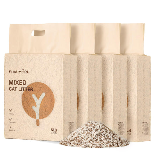 FUKUMARU Tofu Katzenstreu 10.8kg, Klumpstreu für Katzen, Staubfrei und Leicht klumpend, Gemischtes Apfelholzpellets, Geruchskontrolle, spült in der Toilette, Geringe Rückstände