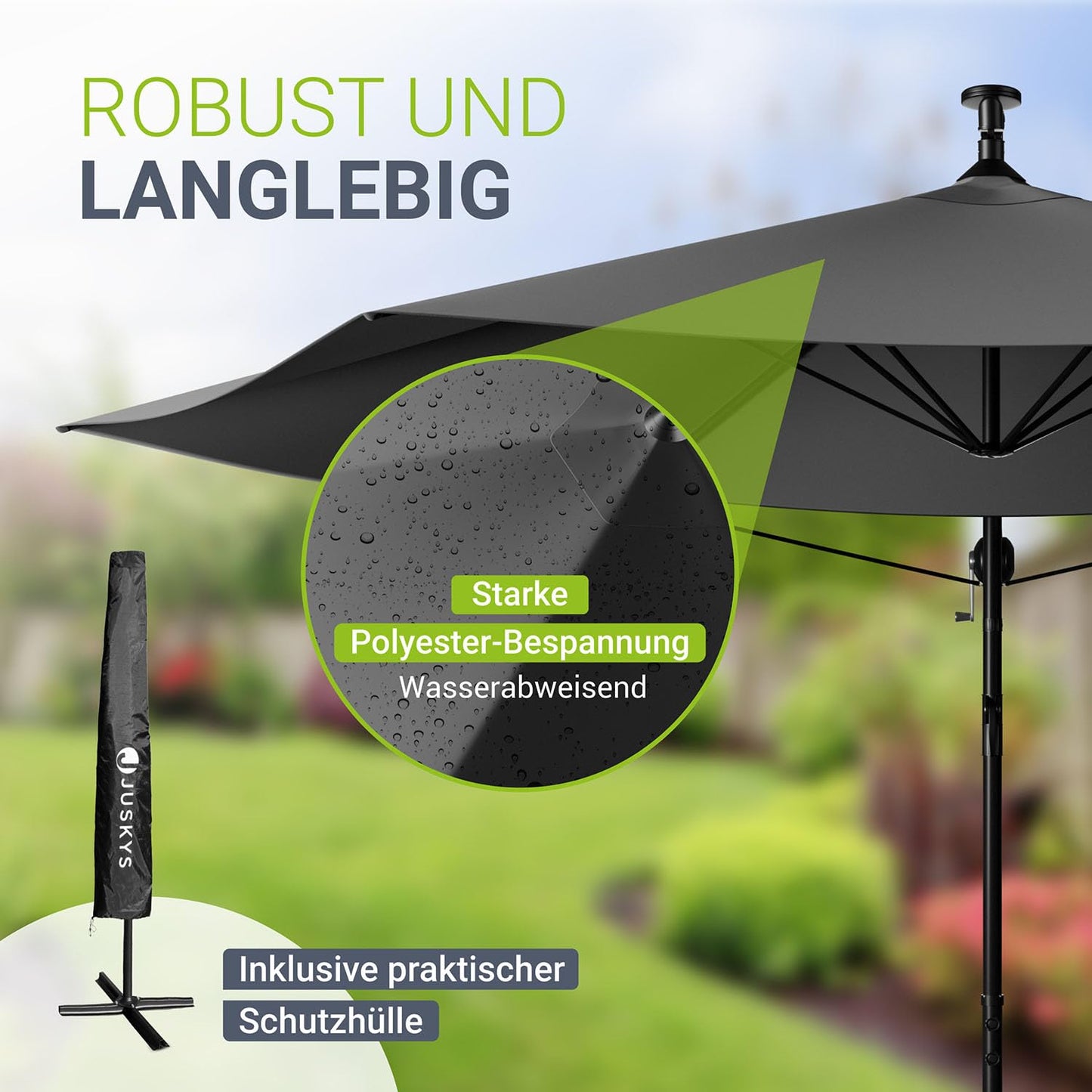 Juskys Ampelschirm Brazil 350 cm Kurbel Ständer - UV-Schutz wasserabweisend knickbar - Sonnenschirm Marktschirm - grau
