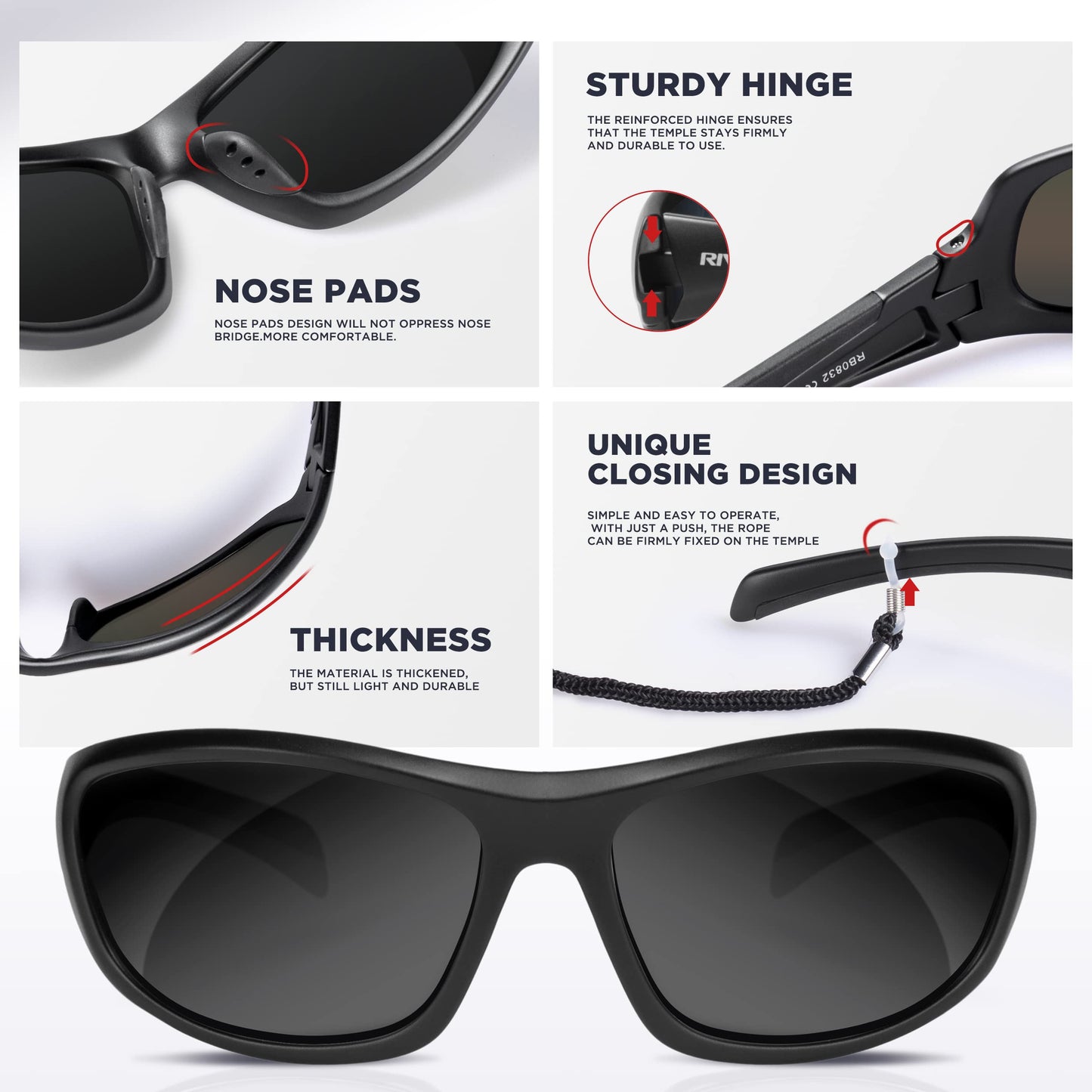 RIVBOS Sonnenbrille für Herren und Damen, polarisiert, UV400, Fahrradbrille, Sportbrille, Radfahren, Wandern, Laufen, Golf und Angeln, Fahren RB831