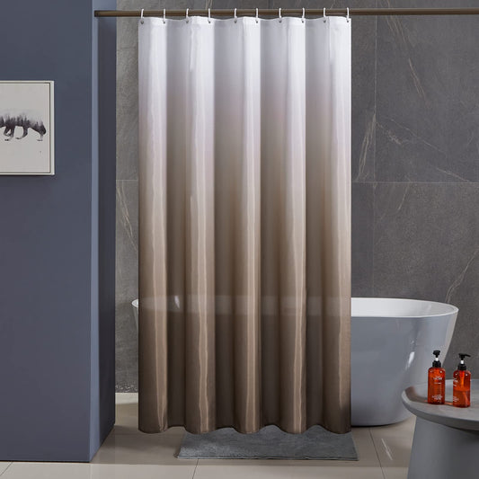 Furlinic Duschvorhang 180x200cm Textile Vorhänge aus Stoff Wasserdicht Anti-schimmel Waschbar Badezimmer Vorhang für Bad in Badewanne Weiß nach Taupe mit 12 Duschringe.