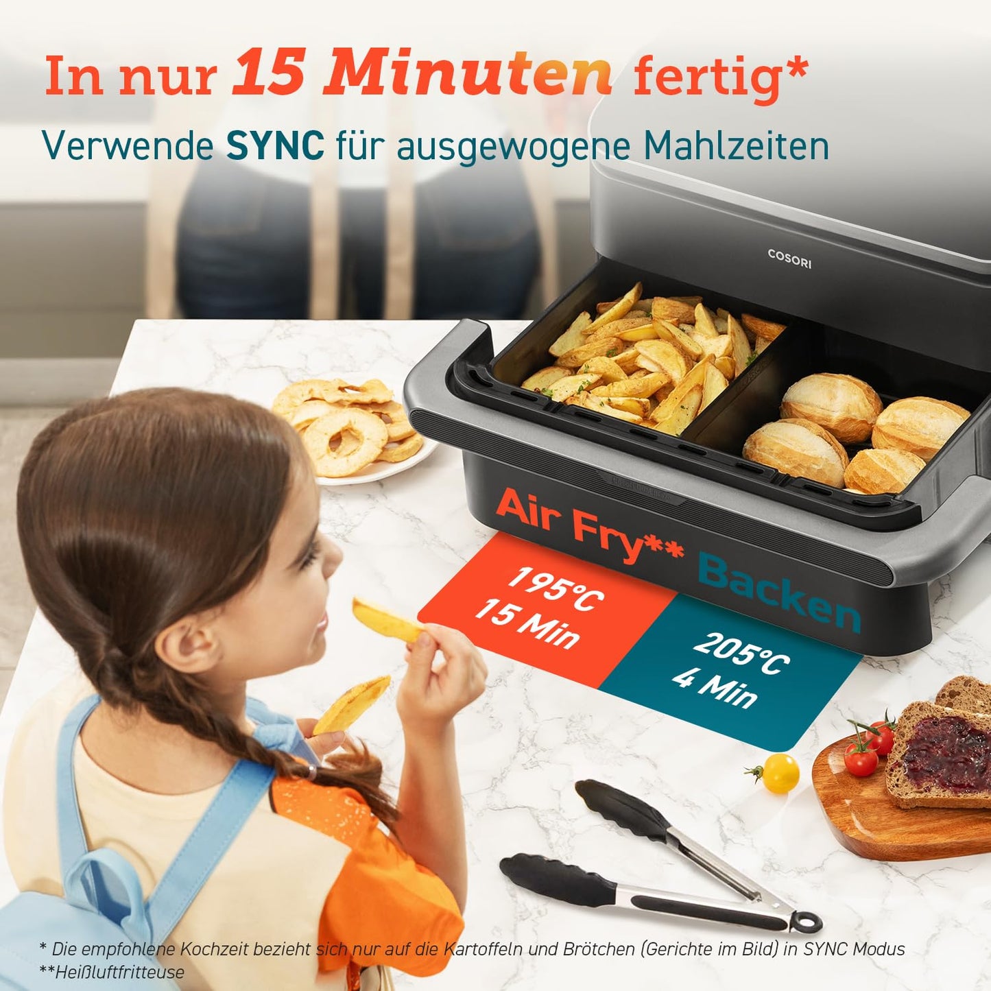 COSORI Air Fryer with 2 Chambers, Dual Blaze TwinFry 10L, 4 Heating Elements and Flexible Chambers, Even Heating Technology