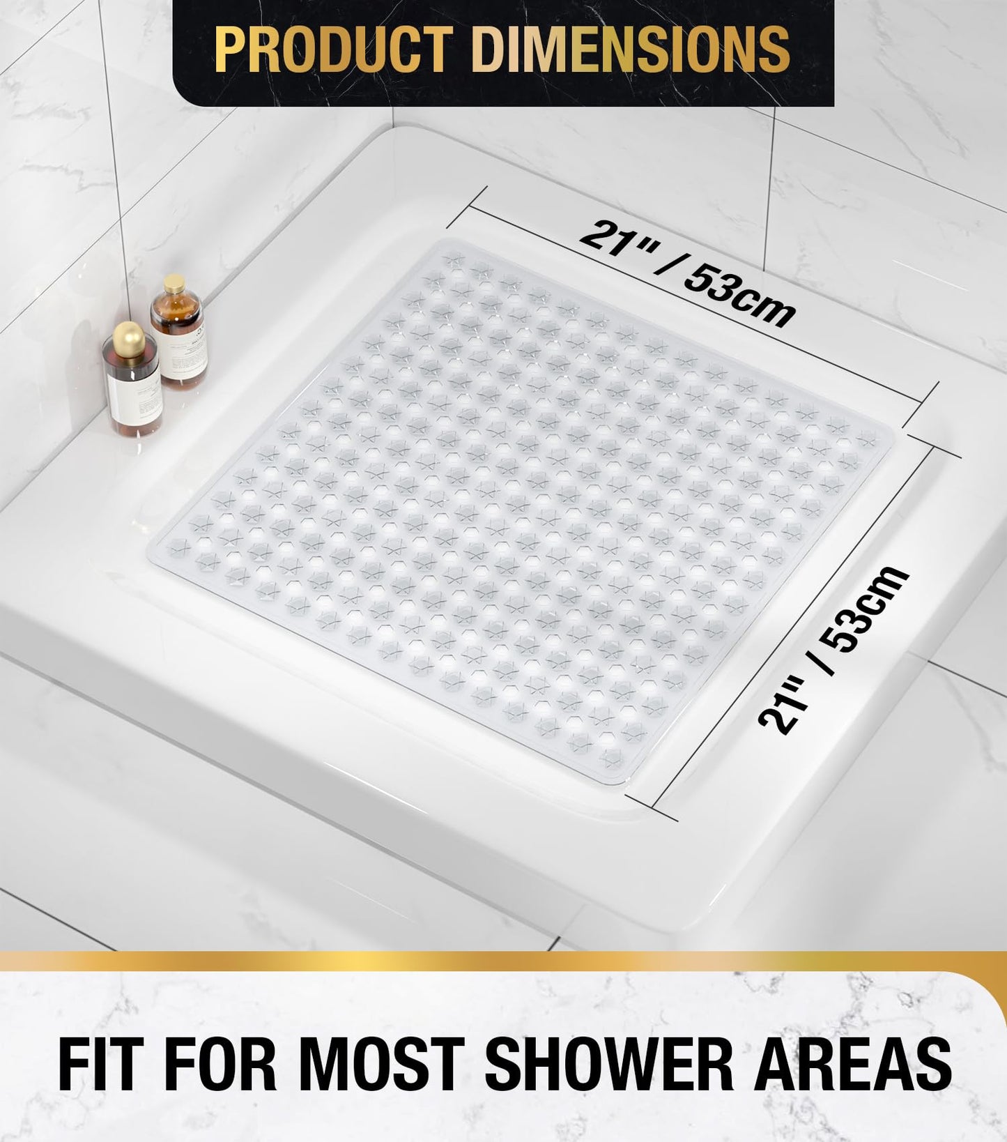 HITSLAM Duschmatte rutschfest, Antirutschmatte für die Dusche 53x53cm, Badewannenmatte mit Saugnäpfen-100% BPA-frei, Quadrat Rutschmatte Dusche schimmelresistent & maschinenwaschbar, Transparent