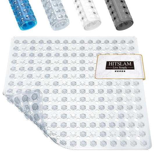 HITSLAM Duschmatte rutschfest, Antirutschmatte für die Dusche 53x53cm, Badewannenmatte mit Saugnäpfen-100% BPA-frei, Quadrat Rutschmatte Dusche schimmelresistent & maschinenwaschbar, Transparent