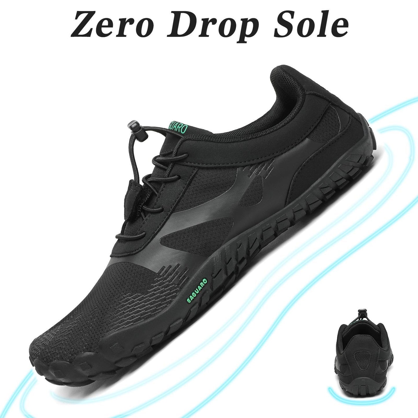 SAGUARO Barfußschuhe Herren Damen Traillaufschuhe Outdoor & Indoor Training Fitnessschuhe Wander Wald Strand Straße Laufschuhe Walkingschuhe Schnell Trocknend Badeschuhe, Öl Schwarz, 42 EU
