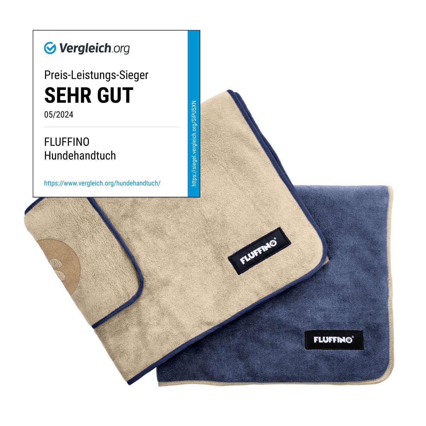 FLUFFINO® 2er Set Hundehandtuch 120 x 70 cm für mittelgroße & große Hunde, extrem saugfähig & weich | Waschbar bei 60°C, schnell trocknendes Mikrofaser-Handtuch mit 2 Grifftaschen