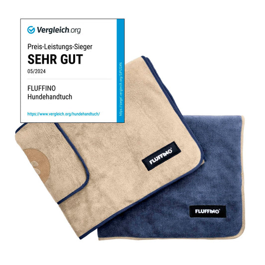 FLUFFINO® 2er Set Hundehandtuch 120 x 70 cm für mittelgroße & große Hunde, extrem saugfähig & weich | Waschbar bei 60°C, schnell trocknendes Mikrofaser-Handtuch mit 2 Grifftaschen