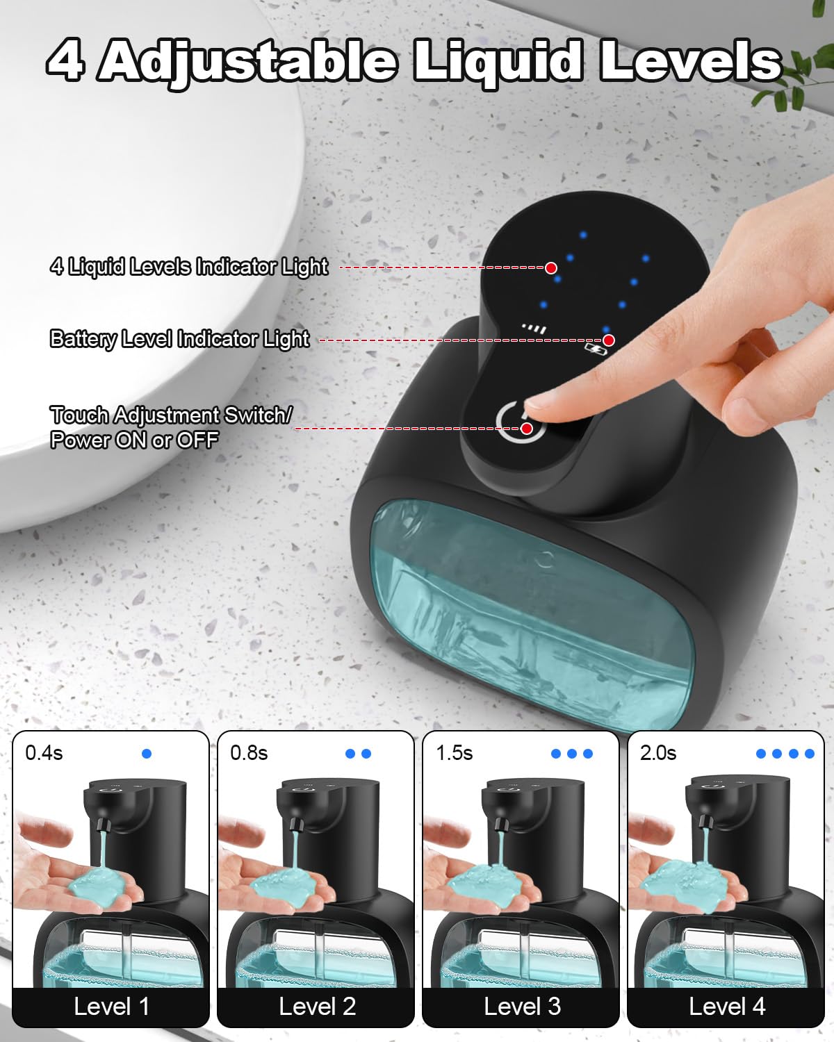 Dalugo Automatischer Seifenspender, USB C Seifenspender Wandbefestigung 500ml Elektrischer Seifenspender mit Sensor, Verstellbar Seifenspender Schwarz für Küche Badezimmer