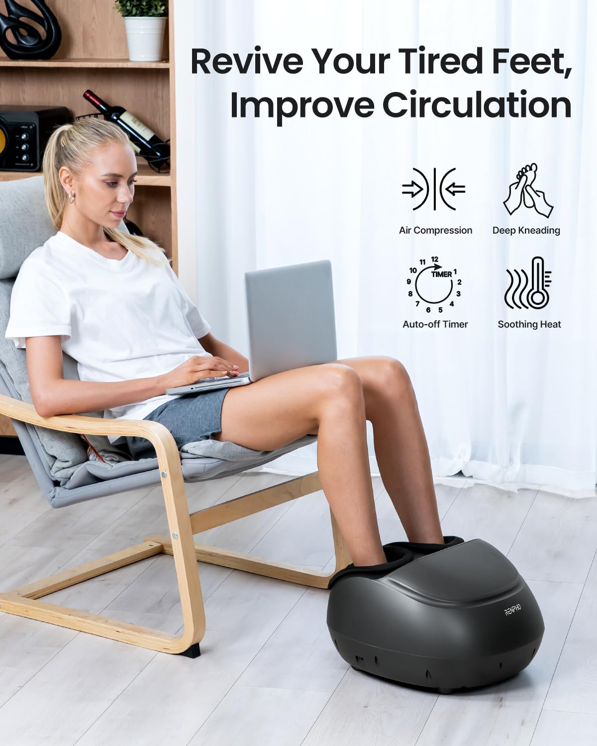 RENPHO Fußmassagegerät, Tiefenknet Shiatsu Fußmassagegerät für Plantarfasziitis, mit Wärmefunktion, Kneten, Rollen und Luftkompression, Geschenke für Mama Frauen, Männer, Bis Schuhgröße 46, Schwarz