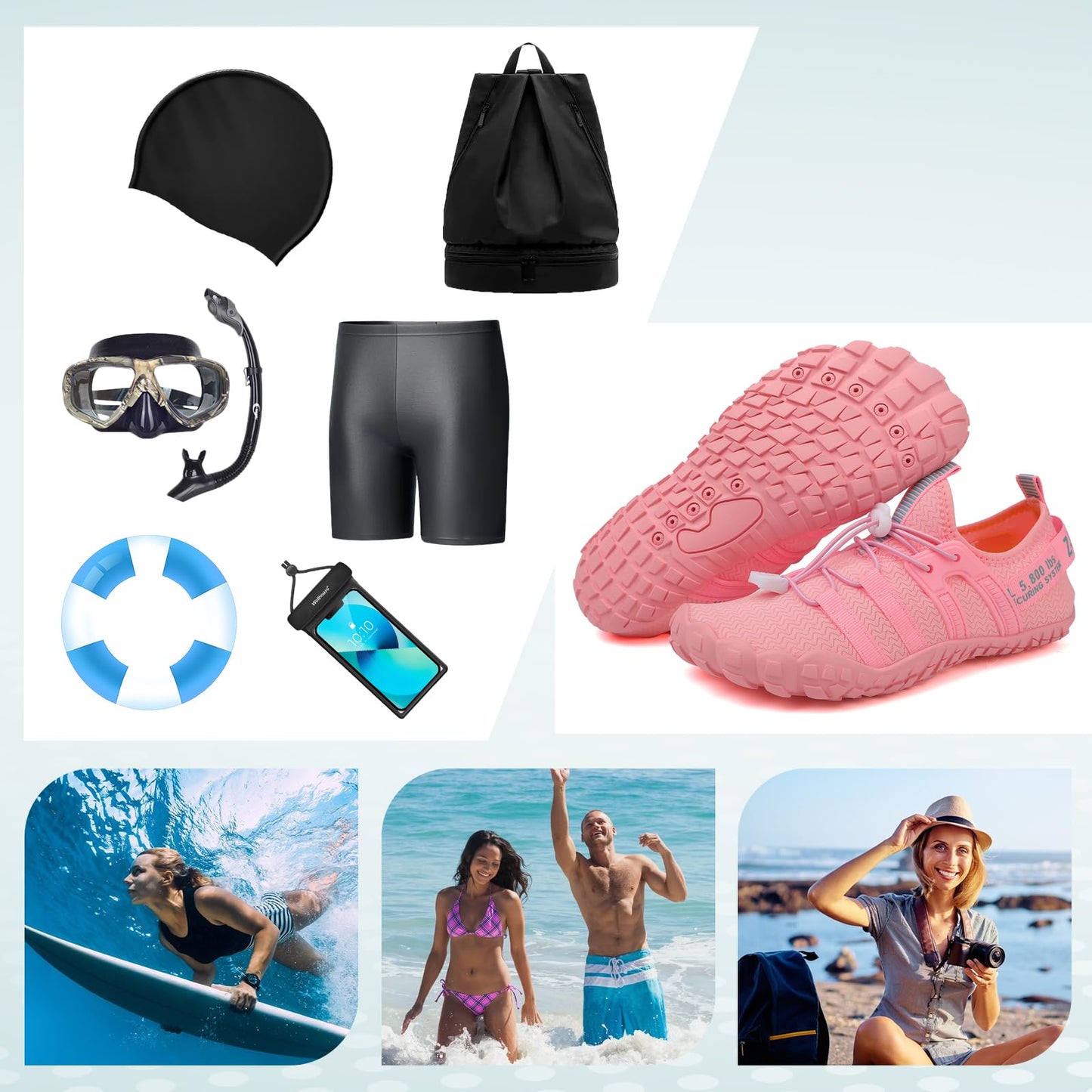 ziitop Wasserschuhe für Damen und Herren Barfußschuhe Unisex Badeschuhe Schnell Trocknend Strandschuhe Leicht Fitnessschuhe Weich Surfschuhe Poolschuhe für Tauchen,Surfen,Wandern,Yoga(Rosa,40EU)