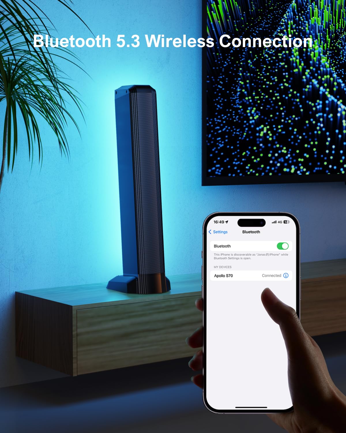 ULTIMEA 5.0ch Soundbar für TV Geräte, Soundbar mit RGB-Beleuchtung für Heimkino, teilbare PC Soundbar mit App-Steuerung, Soundsystem mit verstellbarem EQ, Bluetooth 5.3, HDMI-ARC/Opt/AUX, Apollo S70