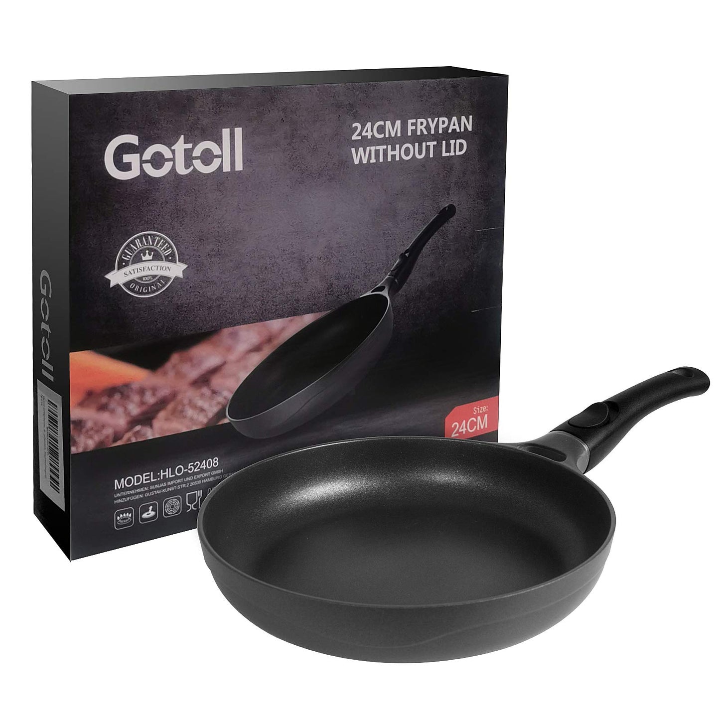 Gotoll Induktionspfanne, 24 cm, antihaftbeschichtet, Aluminium, Cracker, abnehmbarer Griff, für Pfannkuchen, Steak, Ei, Blinis BPA Free – Schwarz