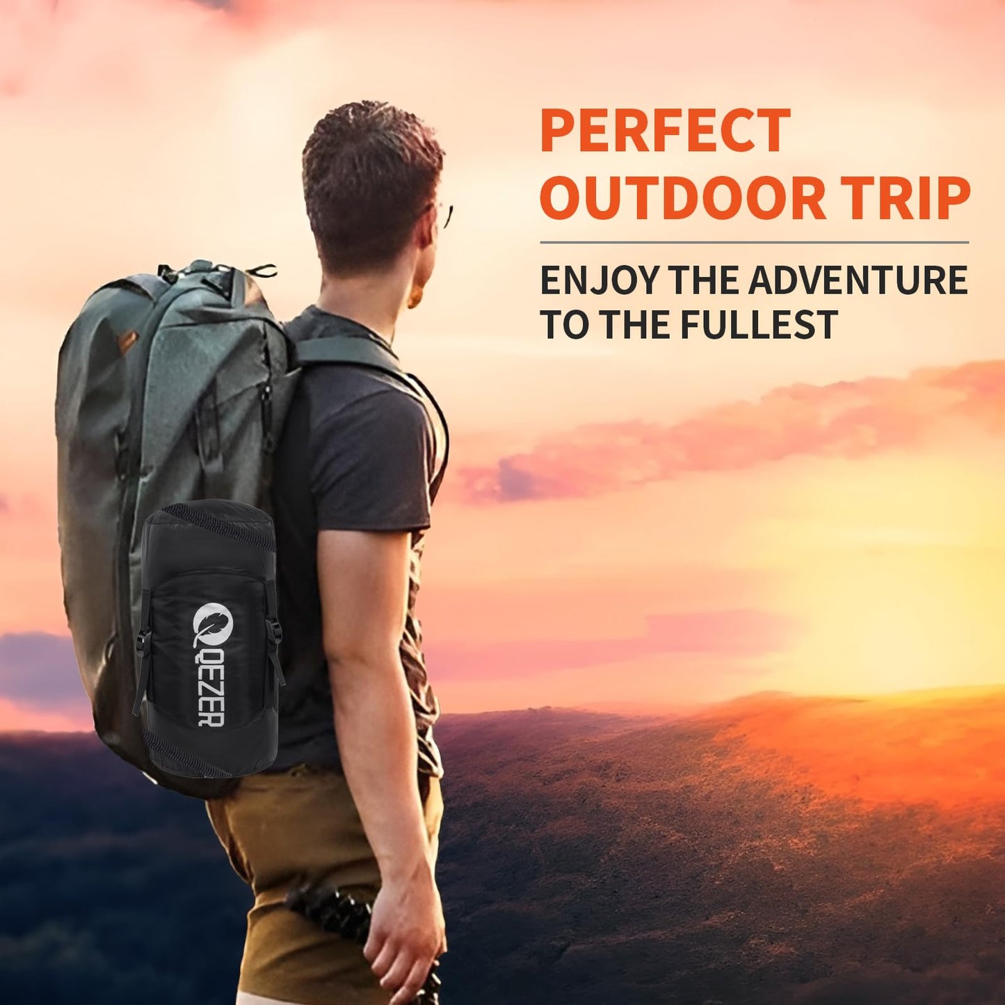 QEZER Daunenschlafsack Ultraleicht Schalfack mit Premium Daunen 8C° bis -3C° [1080 g] für Camping Wandern und Trekking Outdoor 4 Jahreszeiten (Grau)
