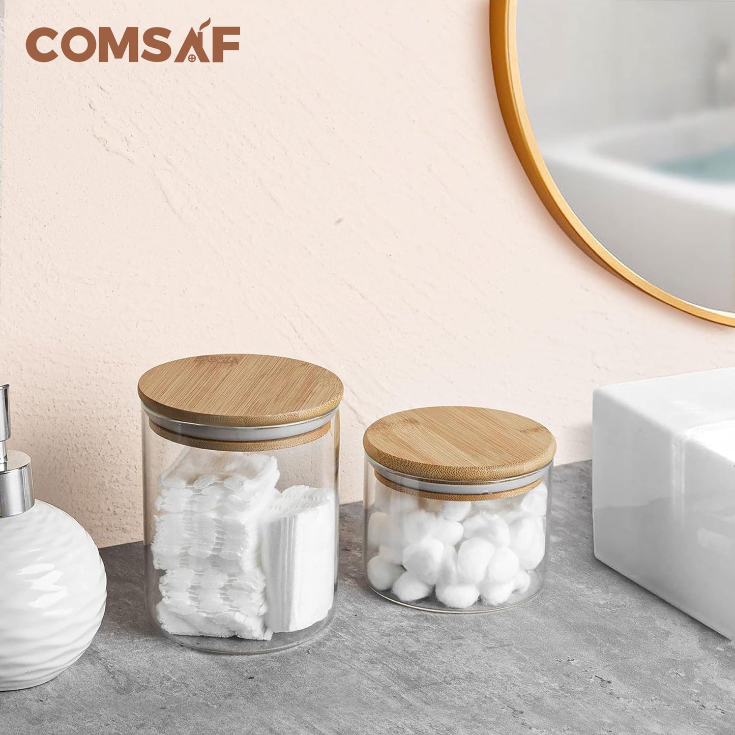 ComSaf 500ml/800ml/1200ml Luftdichter Vorratsgläser mit Deckel Rund, 6er Set Aufbewahrungsglas Küche aus Borosilikatglas, Glasbehälter Vorratdosen Set für Gewürz Spagetti Getreide Bohnen