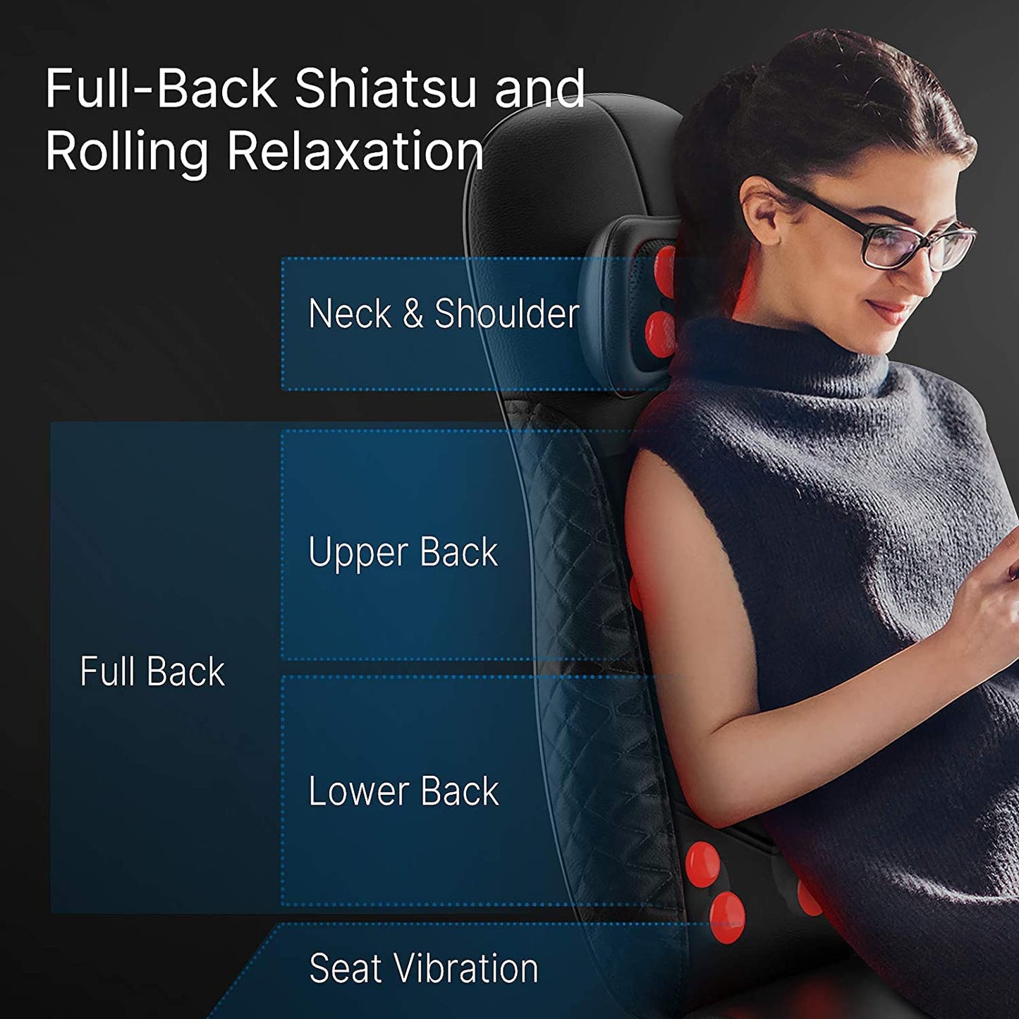 RENPHO Massagesitzauflage, Geschenke für Männer Weihnachten, Shiatsu Massageauflage Rückenmassagegerät mit DREI Massagezonen Wärmefunktion und Vibrationsmassage, Tiefenmassage Rollmassage für Nacken