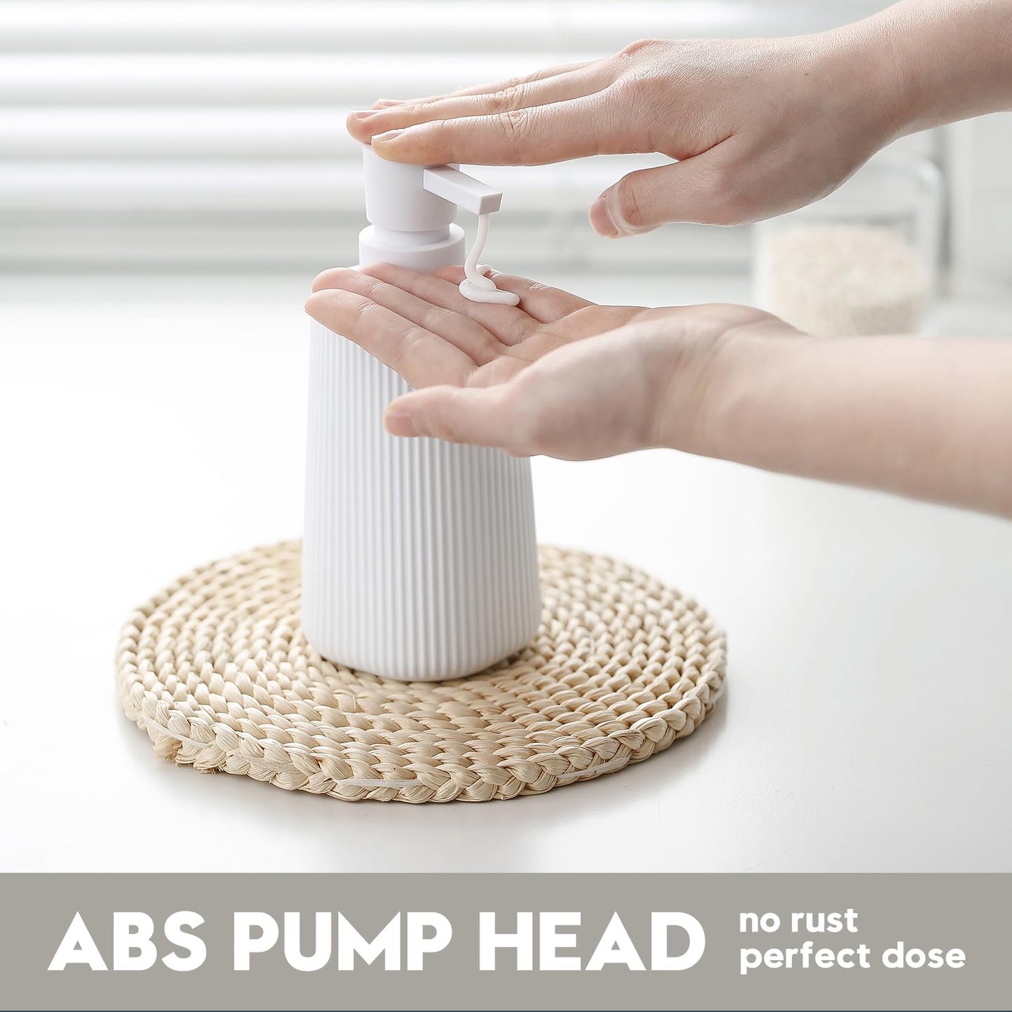 Moderne Seifenspender Beige Kunststoff Spülmittelspender, Seifenspender Bad für Badezimmer, Arbeitsplatte, Küche, Soap Dispenser mit Pumpspender (Beige)
