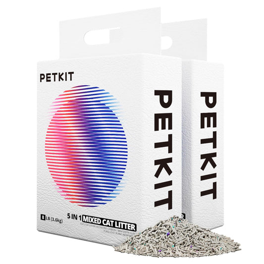 PETKIT 5 in 1 Gemischtes Katzenstreu, Spülbar, Geruchsfrei, Aktivkohle, Extrem Saugfähig und Schnell Trocknend Tofu-Katzenstreu(Zwei Taschen)