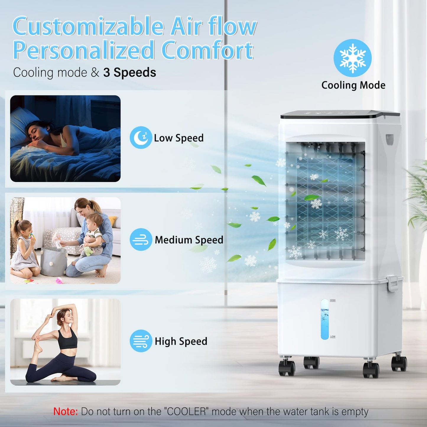 Mobile Klimaanlage Mobil Klimagerät Klimaanlage Ohne Abluftschlauch Luftkühler Ventilator mit Wasserkühlung 9,5L Wassertank 60W Verdunstungskühler Energiesparend 7h Timer Oszillierend für Zuhause/Büro