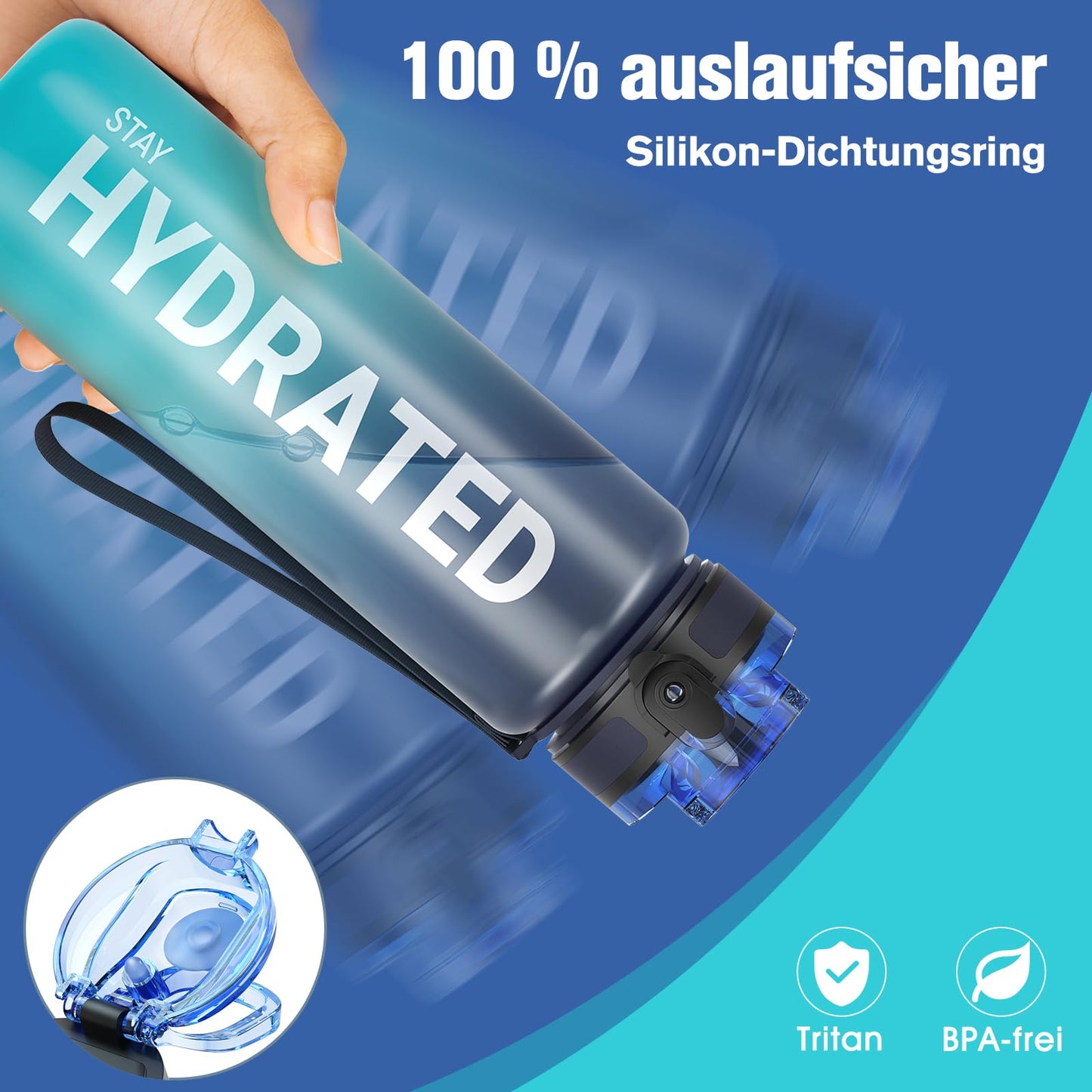 Sahara Sailor Trinkflasche, Sport Trinkflasche, [BPA-frei Tritan] 1L/500ML/750ML Auslaufsicher Sport Wasserflasche, Sportflasche für Fahrrad, Camping, Yoga, Gym (1 Flasche)