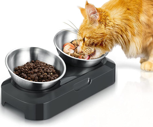 PewinGo Katzennapf-15°Kipphals-Schutzschale Edelstahl Lebensmittelqualität, Maschinenwaschbar,rutschfeste Silikonbasis,für Haustiere Katzen und Welpen