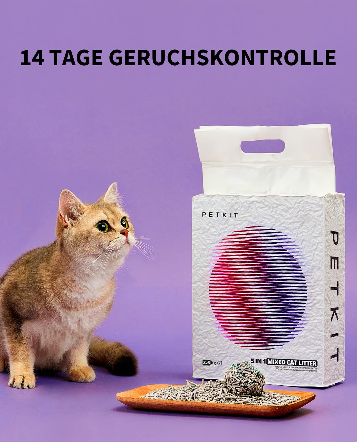 PETKIT 5 in 1 Gemischtes Katzenstreu, Spülbar, Geruchsfrei, Aktivkohle, Extrem Saugfähig und Schnell Trocknend Tofu-Katzenstreu(Zwei Taschen)