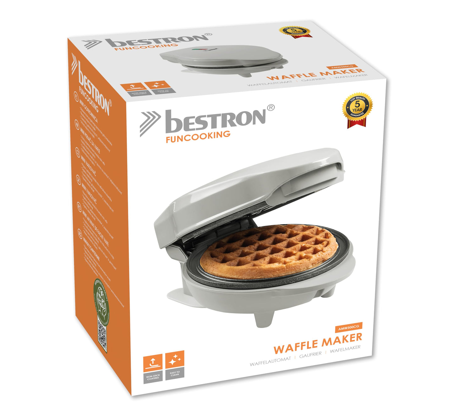 Bestron Mini-Waffeleisen für klassische Waffeln, kleiner Waffelmaker mit Antihaftbeschichtung, für Kindergeburtstage, Familienfeiern, Ostern oder Weihnachten, Backfläche Ø 10cm, Farbe: Grau