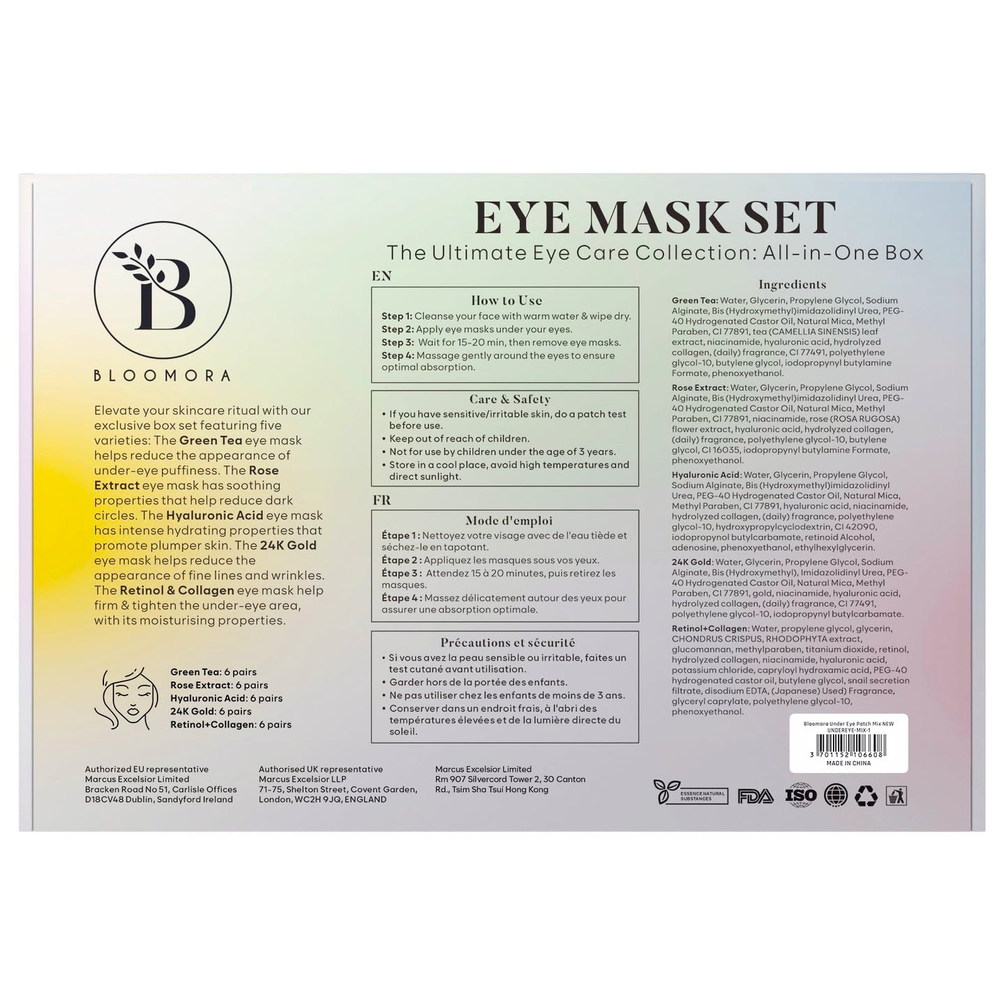 BLOOMORA Gemischte Augenpads (30 Paare) | Eye Pads mit Niacinamid & Augenpads Hyaluron | Augenpads Gegen Augenringe | Augenringe Entfernen | Eye Patches