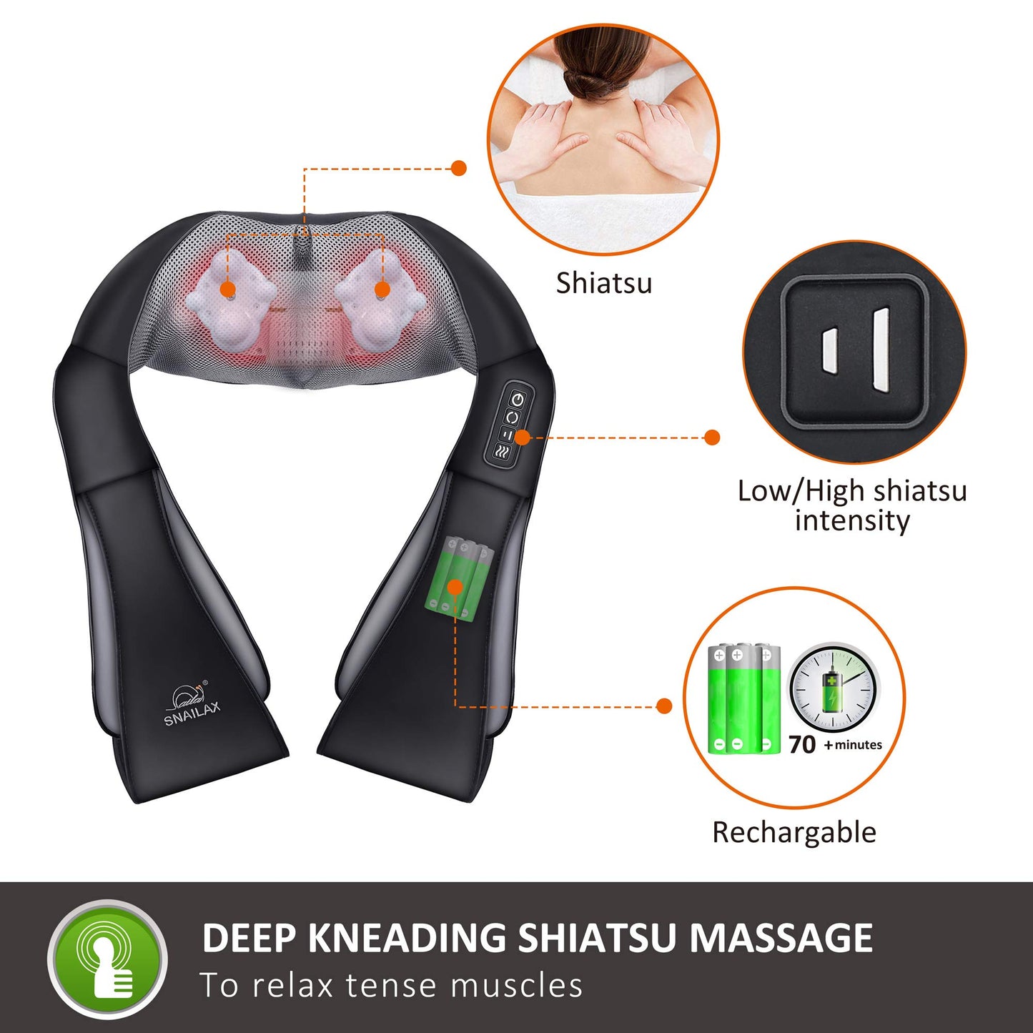 Snailax Kabellos Massagegerät Shiatsu Nackenmassagegerät mit Wärmefunktion, Massagegerät mit 4D-Rotierenden, Muskelentspannung für Nacken Schulter Rücken, Geschenke für Männer/Frauen/Mama/Papa