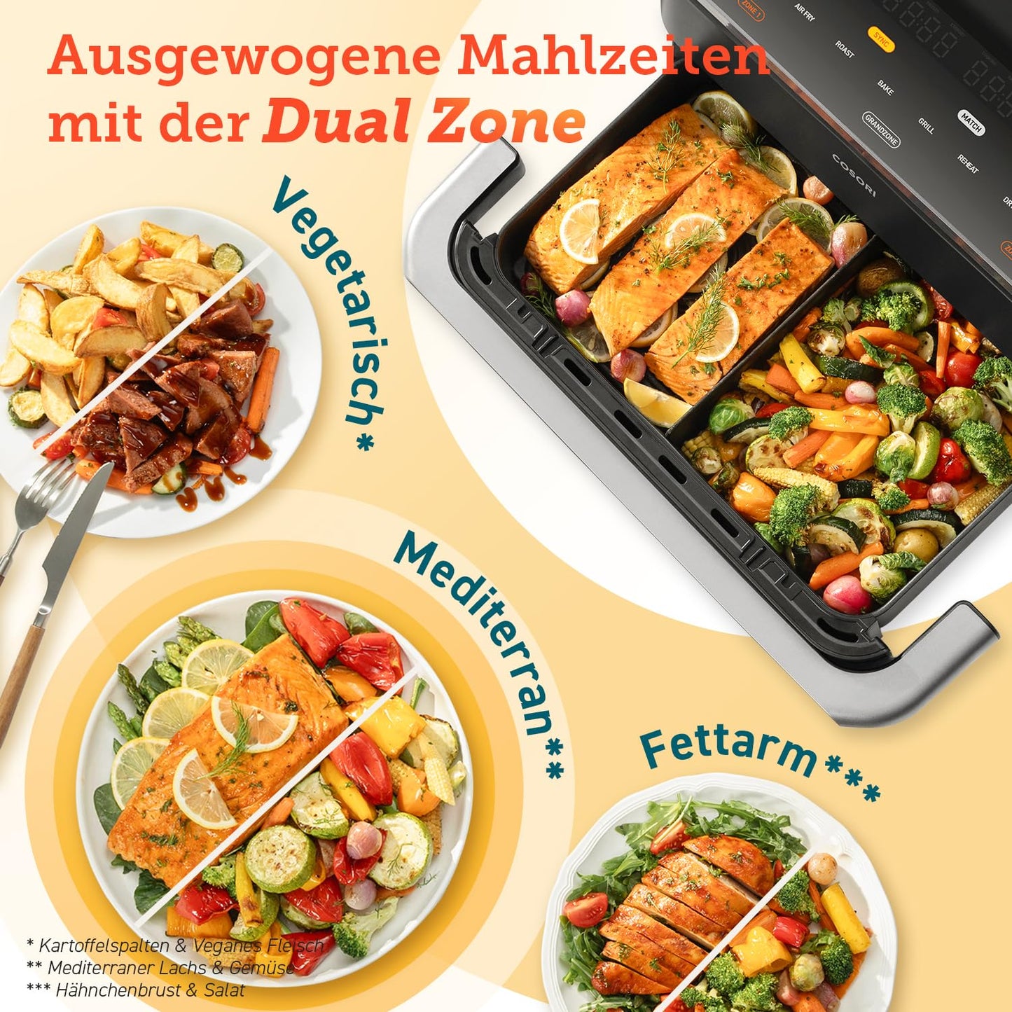 COSORI Air Fryer with 2 Chambers, Dual Blaze TwinFry 10L, 4 Heating Elements and Flexible Chambers, Even Heating Technology