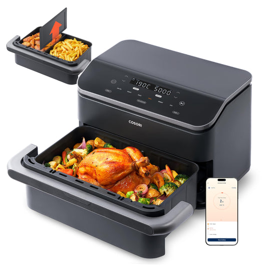 COSORI Air Fryer with 2 Chambers, Dual Blaze TwinFry 10L, 4 Heating Elements and Flexible Chambers, Even Heating Technology