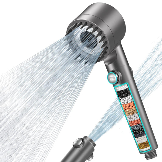 Duschkopf mit Filter MEKO Hochdruck Handbrause mit Filtration in 15 Schichten 1,5M Schlauch 3 Strahlarten Sparduschkopf für Entfernen vom harten Wasser, Rest-Chlor, Bakterien und Schwermetall
