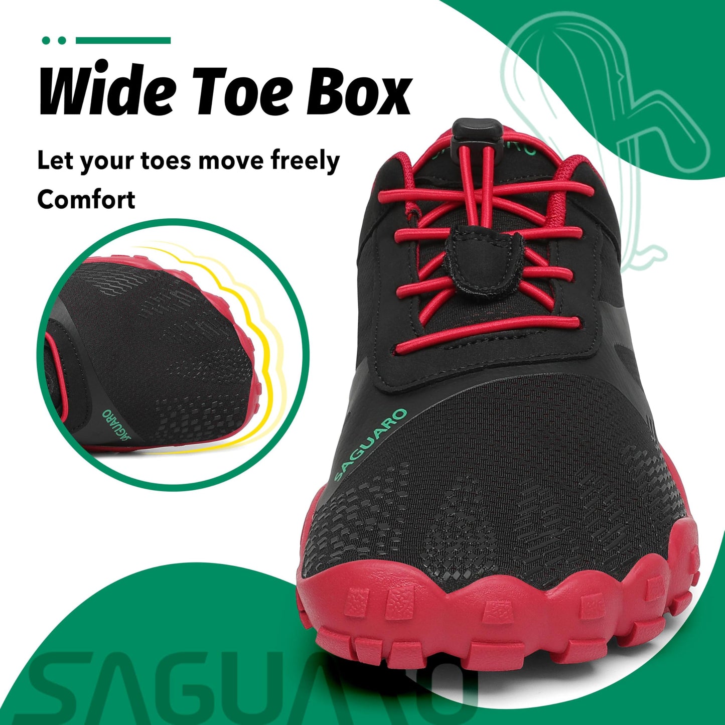 SAGUARO Barfußschuhe Damen Herren Zehenschuhe Traillaufschuhe Weich Bequem Barfussschuhe Fitnessschuhe Männer Frauen Trainingsschuhe für Joggen Laufen Wandern, Rot, 40 EU