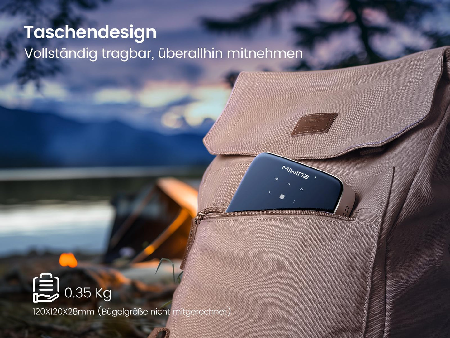 Mini Beamer, Android 11.0 DLP Ultrakurzdistanz Smart Beamer mit Akku, WiFi6 Bluetooth Portabler Beamer 1080P Full HD Unterstützung, Staubdicht Projektor Handy für Outdoor/Heimkino