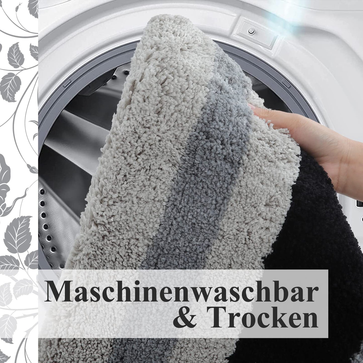 Homaxy rutschfest Badezimmerteppich Weich Hochflor Mikrofaser Badematte Saugfähige Badteppiche Waschbar Badvorleger – 40 x 120 cm, Schwarz/Grau