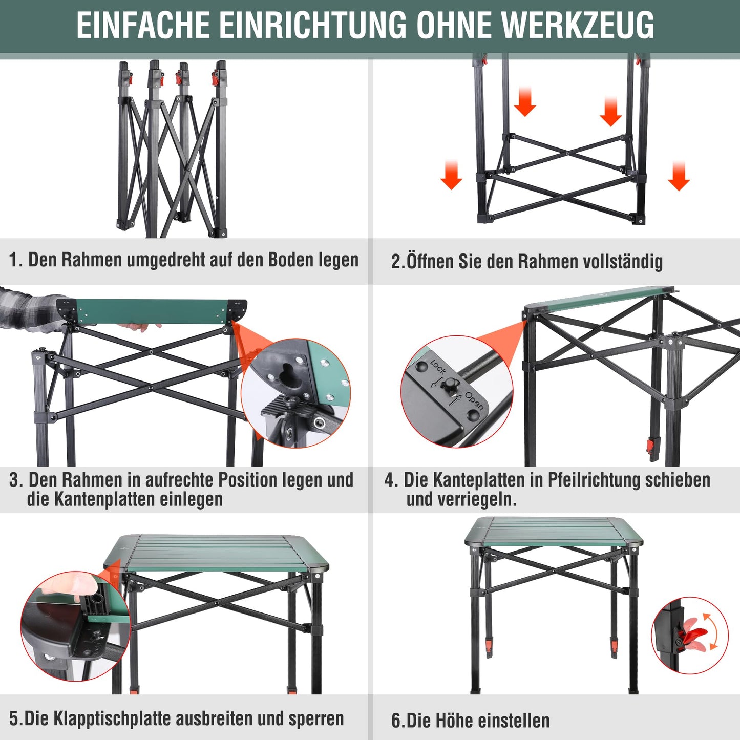VILLEY Aluminium Klapptisch mit Tragetasche, klappbarer Campingtisch aus Alu, Faltbarer Balkontisch, Gartentisch für Picknick, Camping und Strand im Freien, 70 * 70 * 78cm