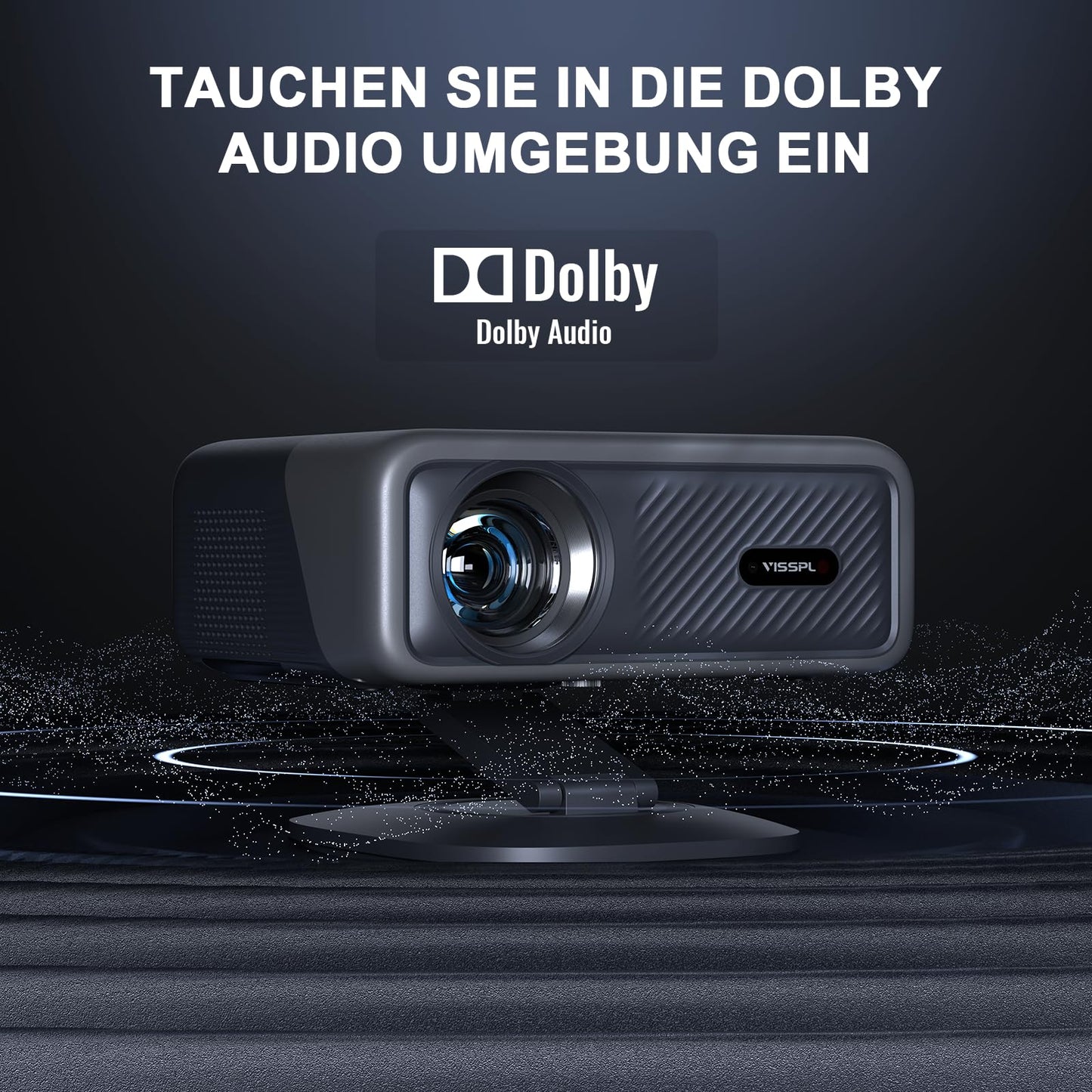 Smart Beamer 4K[Netflix Official & 3D Dolby Audio] VISSPL 28000 Lumen Autofokus/Auto Trapezkorrektur Projektor, WiFi6 Bluetooth Beamer 4K Heimkino, Outdoor Video Beamer Mit 360° Drehbarem Ständer