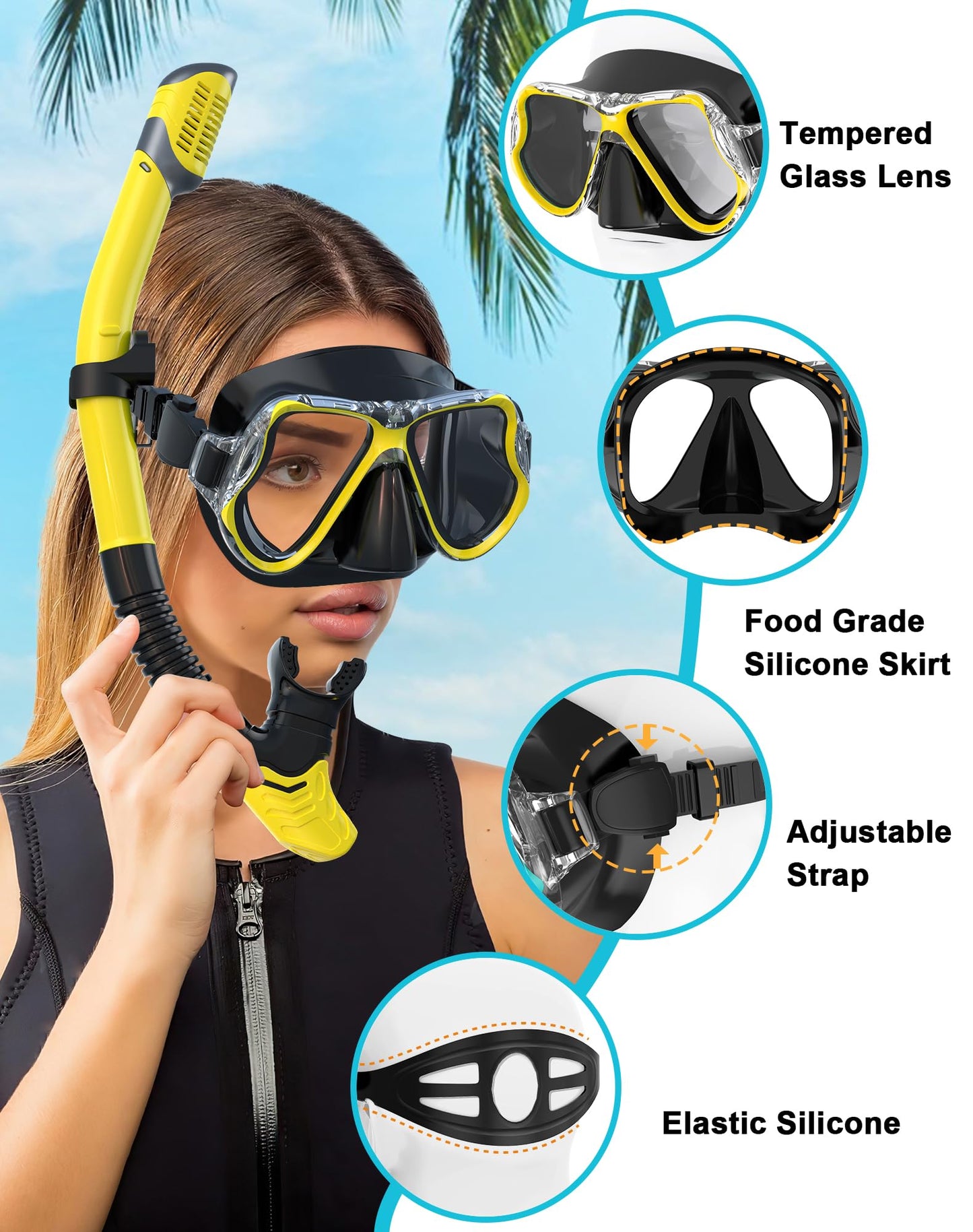 Karvipark Schnorchelset Erwachsene, Schnorcheln Set mit Taucherbrille und Dry Schnorchel, Anti-Leck & Anti-Fog Tauchmaske, Professionelle Schnorchel ausrüstung für Schnorcheln, Schwimmen und Tauchen