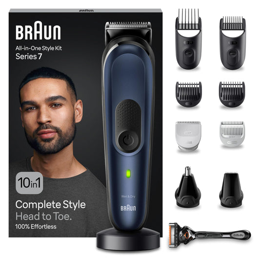 Braun All-In-One Bartpflege Bodygroomer Set, 10-in-1 Barttrimmer/Bartschneider, Nasenhaartrimmer, Trimmer/Haarschneider Herren, Haarschneidemaschine, wasserdicht, 100 Min. kabellose Laufzeit, MGK7410