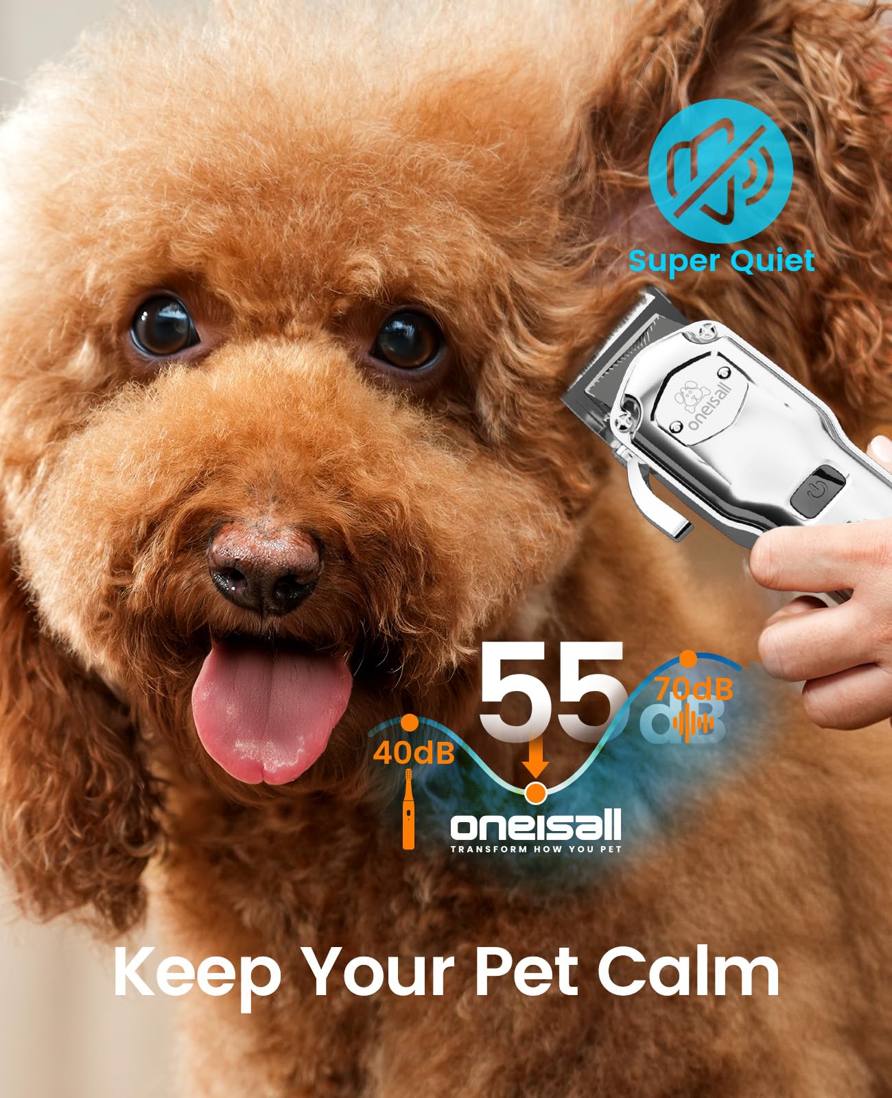 oneisall Leise Hundeschermaschine mit Metall-Führungskamm, Schermaschine Hund profi kabellos, Hochleistungs Tierhaarschneidemaschine für Dickes/Lockiges/Feines/Langes/Gewelltes Haar