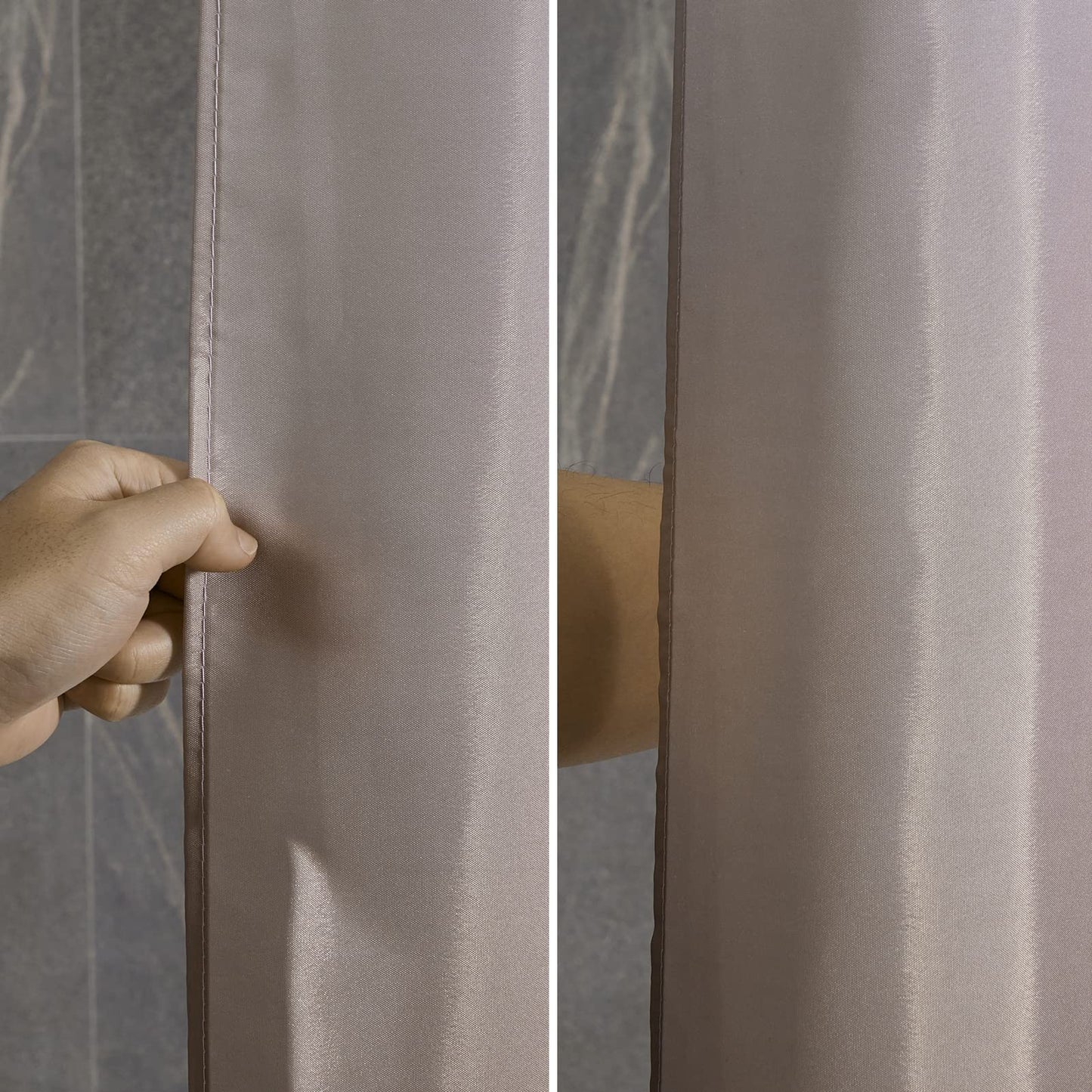 Furlinic Duschvorhang 180x200cm Textile Vorhänge aus Stoff Wasserdicht Anti-schimmel Waschbar Badezimmer Vorhang für Bad in Badewanne Weiß nach Taupe mit 12 Duschringe.