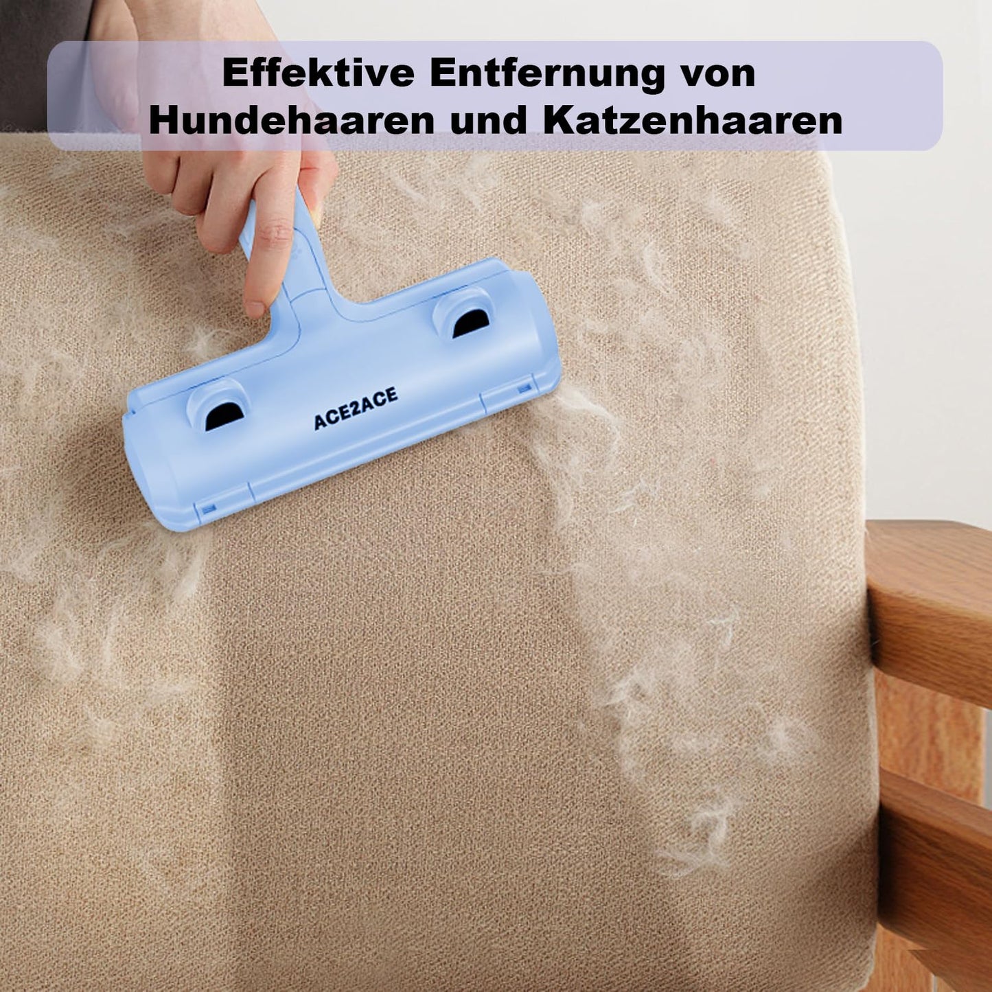 ACE2ACE Fusselrolle Tierhaare, Tierhaarentferner, Fusselbürste Tierhaare für Hundehaare und Katzenhaare, Hundehaarentferner für Sofa, Bett, Teppich, Kratzbaum, Baby blau