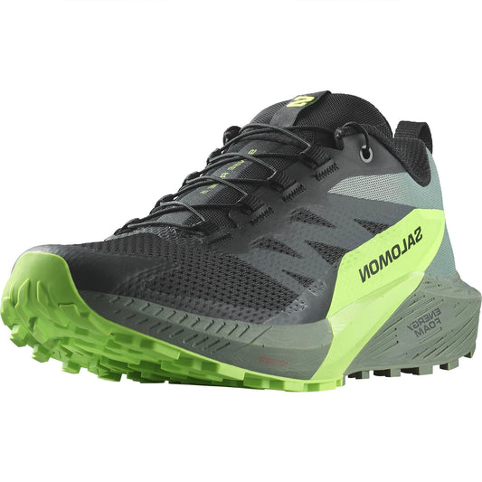 Salomon Herren Sense Ride 5 Traillaufschuhe, Black Laurel Wreath Green Gecko, 43 1/3 EU